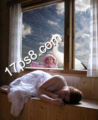 photoshop合成制作出美女梦见白鹤送子的场景